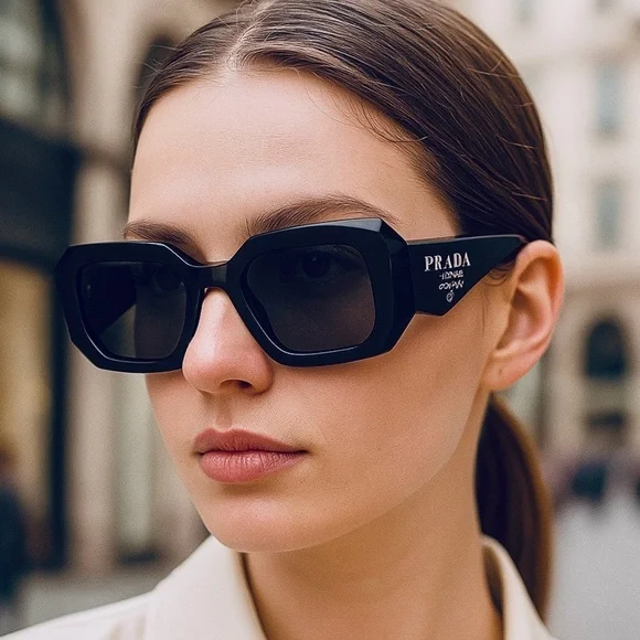 PRADA BLACK GEOMETRIC SUNGLASSES-Authentic LIKE NEW - Picture 3 of 15